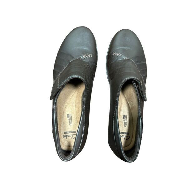 CLARKS Collection‎ Dark Brown Leather US Womens 8 Wrap Loafer Wedge Shoes - Picture 5 of 8